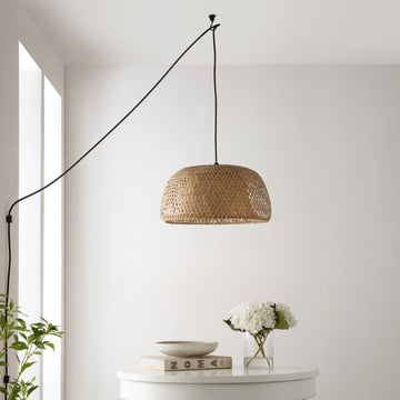 Mateo 18" Farmhouse Coastal Bamboo 180" Cord Plug-In or Hardwired LED Pendant - JONATHAN Y